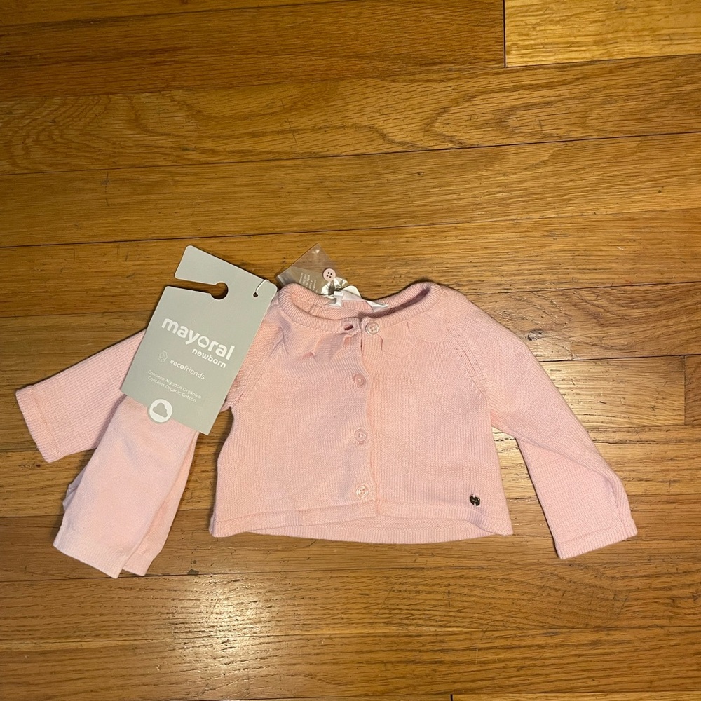 Mayoral Pink Cardigan + Tights Set - NWT - 2-4M